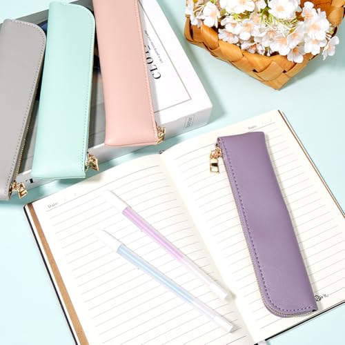 Image of GORGECRAFT PU Leather Case Slim Design Soft Small Aesthetic Pen Pouch Storage Bag Solid Color Portable Zipper Cosmetic Bag for Pen Markers Gifts (Plum)