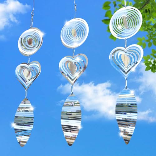 Edelstahl Windspiel,3 Stück Edelstahl Deko Windspiel,Gartendeko für Draußen,Windspiele für Draußen,3D Hängende Wind Spinner,Hängende Fenster Ornamente,für Garten Dekoration