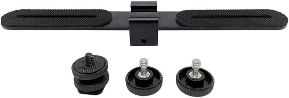 Straight Triple Head Bracket Tripod Mount for 1/4 inches Screw DSLR Camera LED Light Flash Light Microphone and More, with Hot Shoe Socket