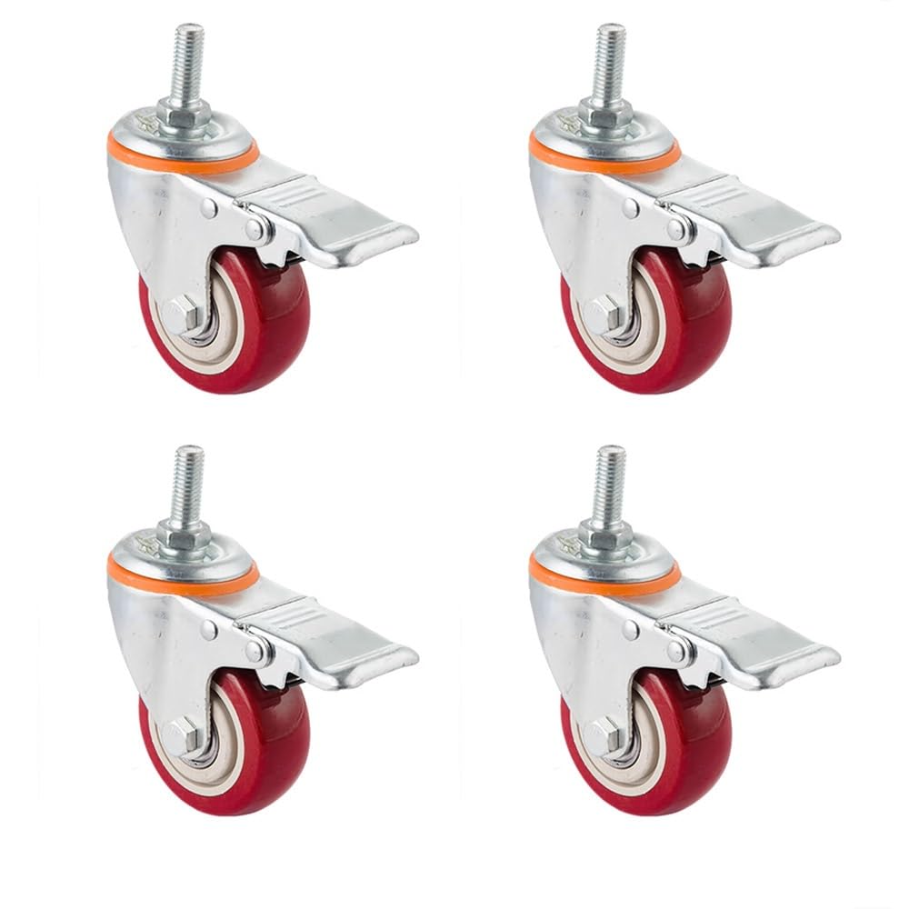 GBRJUYF Heavy-Duty 100mm Industrial Casters - Set of 4 Quiet Polyurethane Swivel Wheels with M10/M12/M16 Threaded Brakes for Smooth Transport and Durability