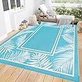 Bsmathom Waterproof Outdoor Rug 5'x8' Reversible Boho Plastic Straw Patio Deck Camping Rugs, Indoor Outdoor Portable RV Mat Clearance Carpet for Outside, Porch, Balcony, Backyard, Beach, Pool,Teal