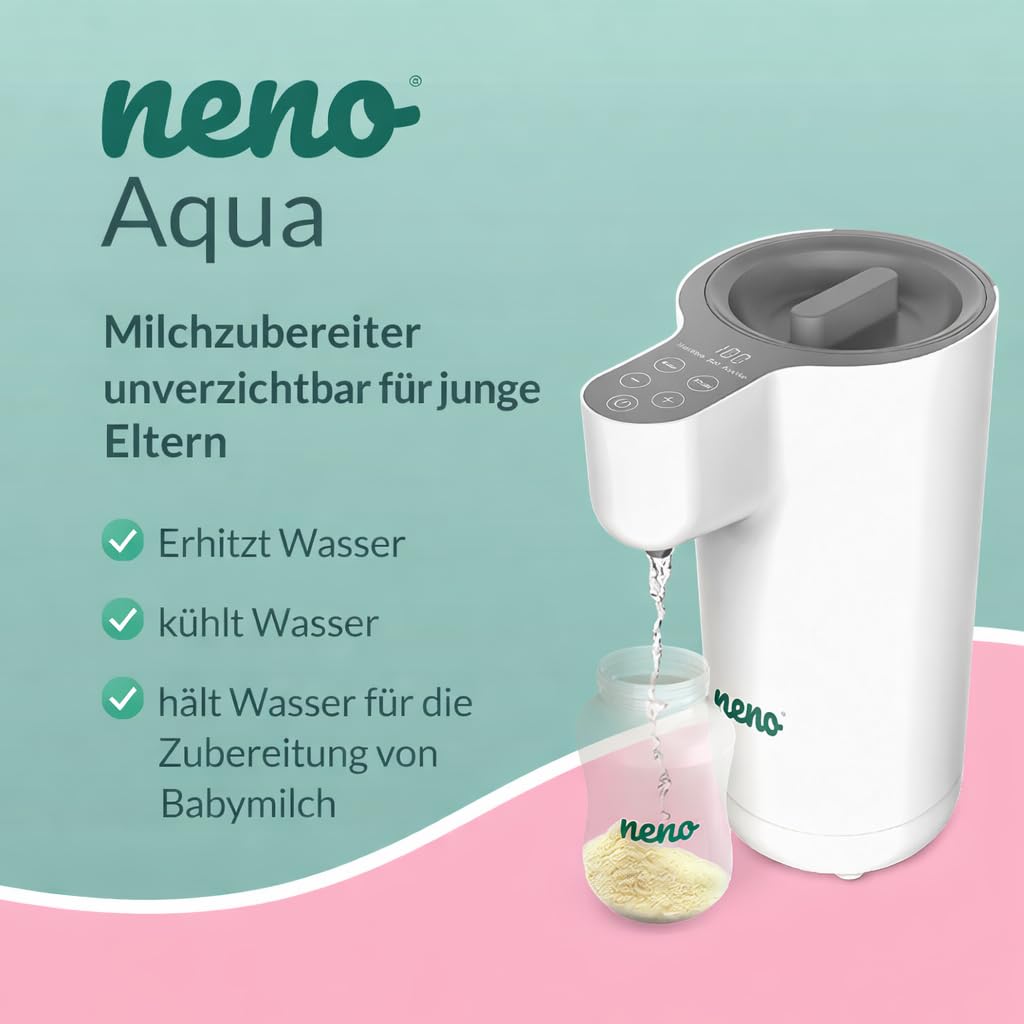 Neno Aqua Flaschenzubereiter Baby - Wasserwärmer für Unterwegs - Wasserkocher Babynahrung - Heißwasserspender zur Zubereitung von Babymilch - Wasserspender für Babyflaschen