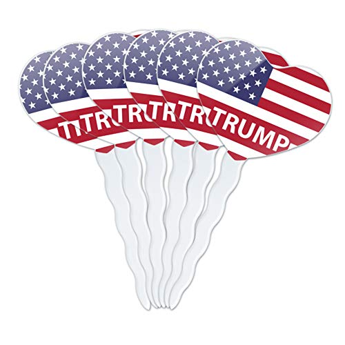 President Trump American Flag Heart Love Cupcake Picks Toppers Decoration Set of 6