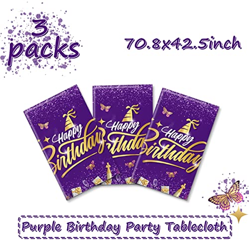 Happy Birthday Decorations-3Pcs Birthday Tablecloth,Rectangle Plastic Disposable Birthday Table Covers Party Decoration For Men Women 90Th 80Th 70Th 60Th 50Th 40Th 30Th Birthday (Purple) #TOP3