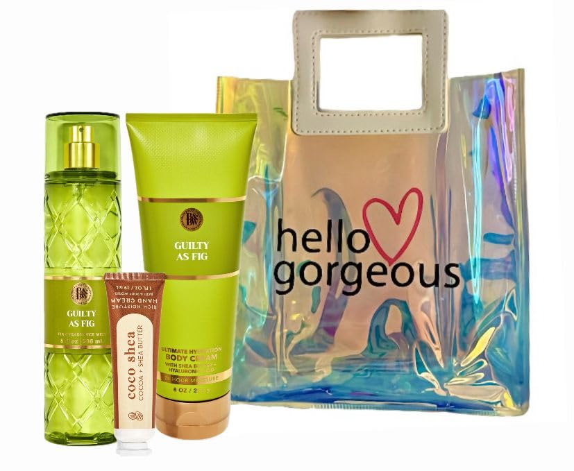 Valentine's Day Collection - Guilty As Fig - White Barn - Bath Body/Work - 3 Piece Bundle - Premium Beauty - Full Size and Hello Gorgeous Gift Bag (Packaging May Vary)