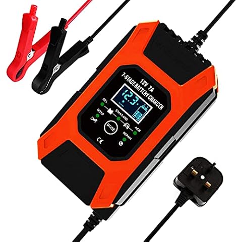 BAITAI Car Battery Charger, 12V 7A Intelligent Automatic Battery Charger/Maintainer Delivers 7 Stage Charging, Suitable for Car,Lawn Mower,Motorcycle,Boat,SUV and More Cover