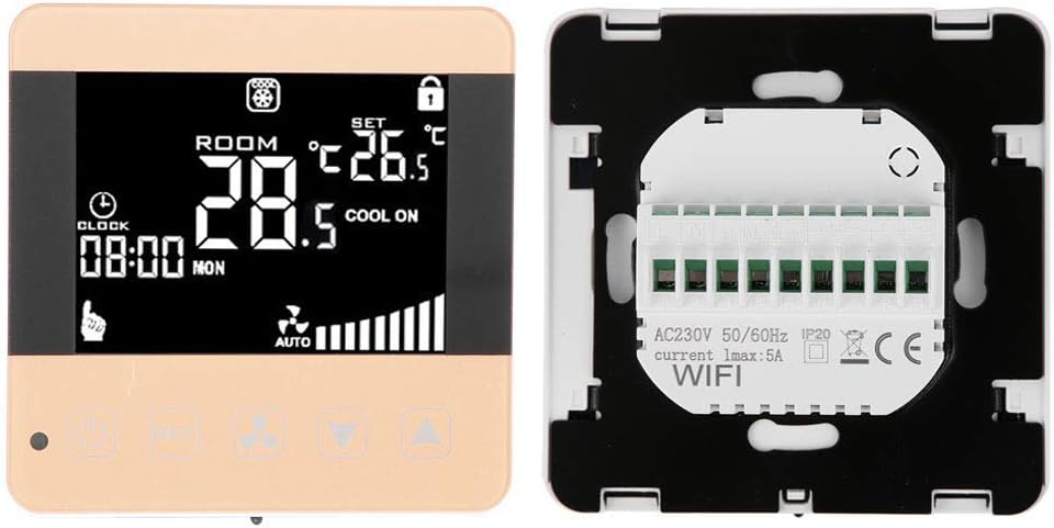 Detailed back view of the Walfront thermostat with wiring connections