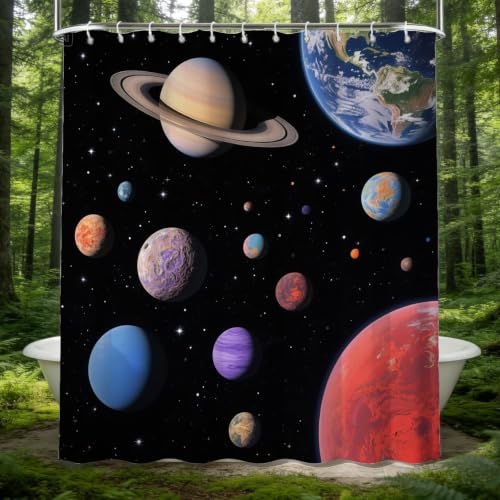 Rideau de douche 200x200 planète spatiale imperméable en polyester - 2