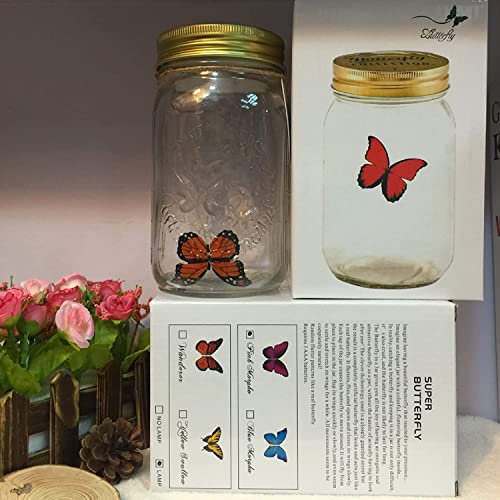Pot papillon animé en bocal verre avec lampe LED veilleuse à piles orange - 8