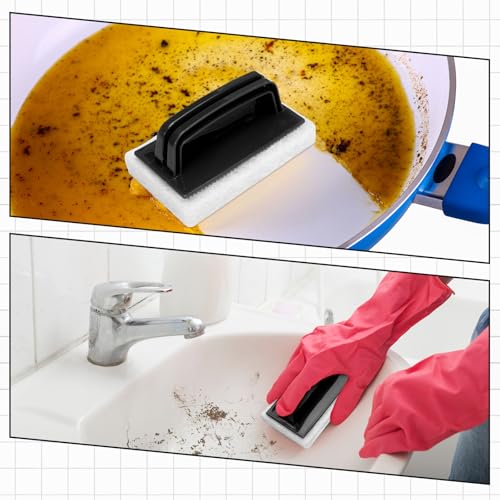 Image of Maxdot 18 Pcs Handled Bath Scrubber Set, 15 Bathroom Scouring Pad 3 Bathtub Scrubber with Handle Non Scratch Soap Scum Remover for Cleaning Sink Shower Tile Swimming Pool Step Corner (Black and White)