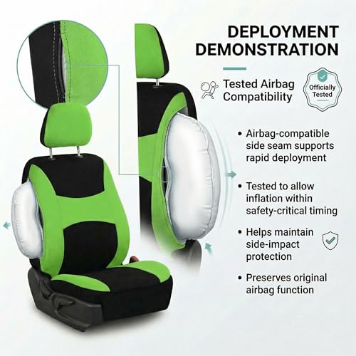 Image of FH Group Universal Car Seat Covers Front Set for SUV Truck Sedan Vans | Waterproof All-Purpose Cloth Seat Cover Set Airbag Compatible Washable Split Bench Protector Interior Upgrade - Green