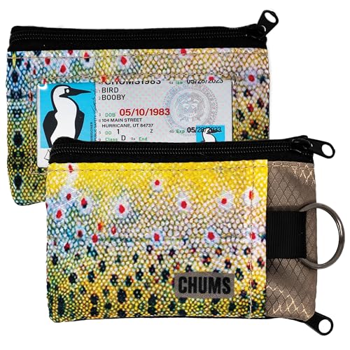 Image of Chums Surfshorts Wallet - Lightweight Slim Wallet with RFID Blocking Card & Clear ID Window - Zippered, Water Resistant w /Key Ring