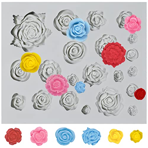 Sakolla Rose Flower Candy Fondant Molds Silicone 21 Cavity Large & Small Flower Chocolate Molds For Cake Decoration, Cupcake Topper, Resin Jewelry Casting, Polymer Clay, Soap Wax Making Projects #TOP26