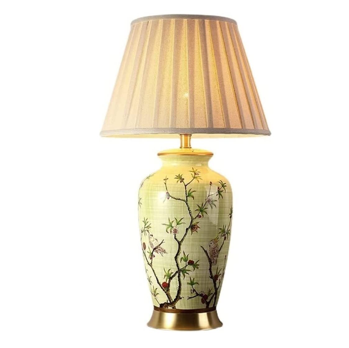 SGKOMN Table Lamp Table Lamps For Living Room Ceramic Table Lamp Chinese Classic Nightstand Lamp Hand Painted Floral And Bird Glazed With Fabric Shade And Brass Base Bedside Lam-Dimmer