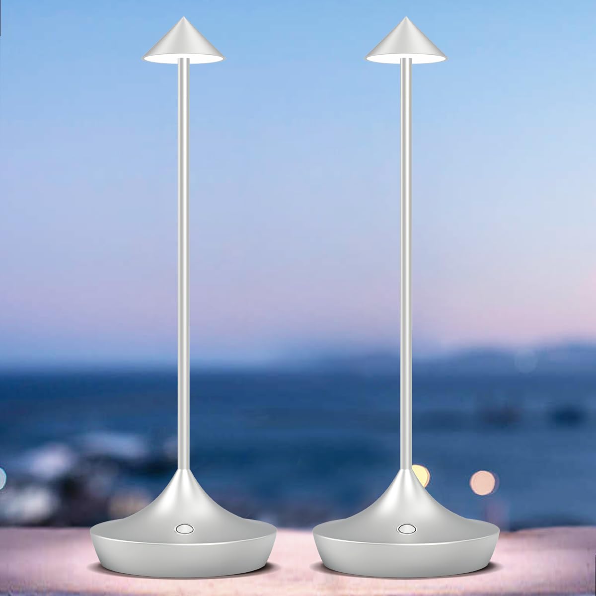 bravzurg Lamparas de mesita de noche inalambrica, Moderna lampara de mesa LED recargable impermeable y portatil 6000mAh, lámparas bateria sin cables, para exterior, terraza, jardin, restaurante