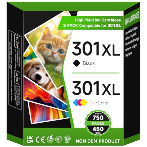 301XL Cartucce d'inchiostro, 301XL Ricondizionato per Cartuccia HP 301, 301XL Cartucce nero e colore per DeskJet 1000 1050 2050 2510 2540 3050 3050A per Envy 4500 4502 5530 OfficeJet 2620 4630 4632