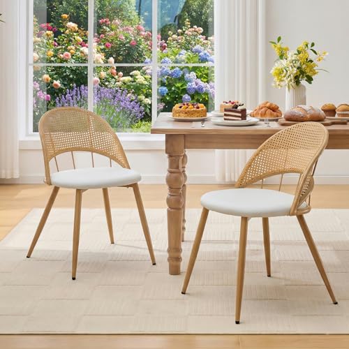 TYBOATLE Rattan Dinner Chairs Set of 2 with Faux Leather
