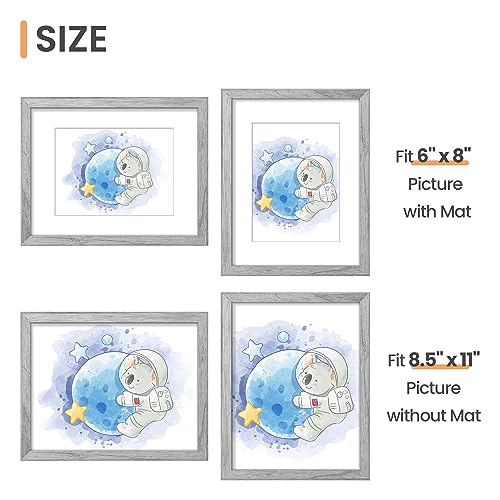 Image of upsimples 8.5x11 Picture Frame, Display Pictures 6x8 with Mat or 8.5x11 Without Mat, Wall Hanging Photo Frame, Gray, 1 Pack