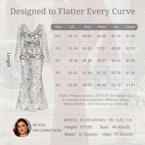 Image of Plus Size Formal Dresses for Women with Embroidery Sequin and Cape Sleeve, V-Neck Maxi Dress for Wedding and Party