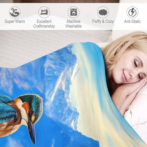 Couverture oiseau flannel lavable en machine plaid chaud canapé lit