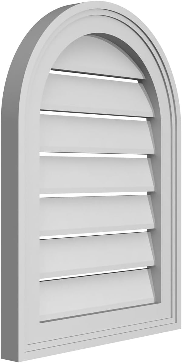 Ekena Millwork GVPRT16X2202SF Round Top Surface Mount PVC Gable Vent, 16"W x 22"H, Factory Primed White