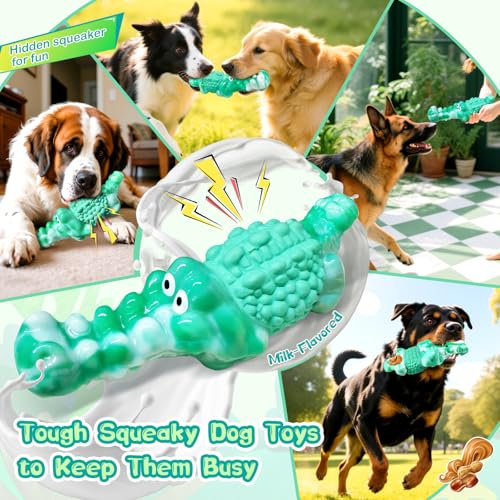 Image of Jeefome Dog Chew Toys for Aggressive Chewers Tough Squeaky Alligator