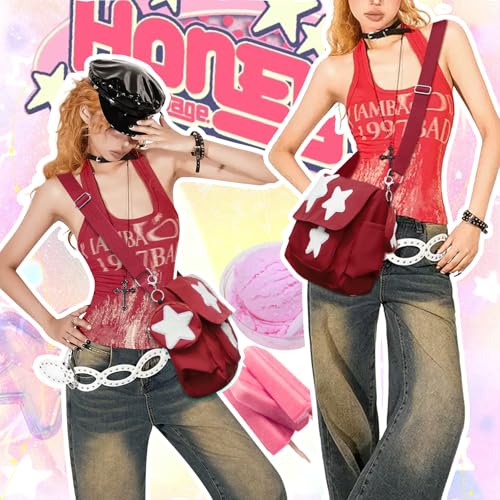 Image of Y2K Messenger Bag for Women, Lightweight Spacious Stars Tote Purse with Cute Coin Purse, Crossbody Shoulder Bag