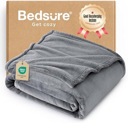 Bedsure Fleece Blanket Twin Size Grey - 300GSM Lightweight Plush Fuzzy Cozy Soft Warm Blanket for Bed, Sofa, Couch, Travel, Camping, 60x80 inches