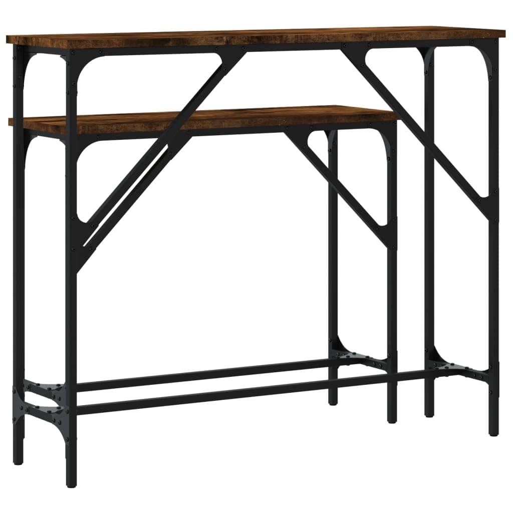 Stoły konsolowe, zestaw 2 sztuk, drewno wędzone, rama metalowa, 95 x 26 x 80 cm, wejście do korytarza, salonu, stabilne stoliki pomocnicze do dekoracji i roślin