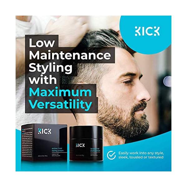 Hair-Cream-for-Men-by-KICK-Medium-Hold-Forming-Cream-Award-Winning-Mens-Hair-Products-Non-Greasy-Hair-Styling-Cream-with-Argan-and-Coconut-Oil-to-Restore-Dry-Damaged-Hair-2-Oz Kick Hair Cream for Men Medium Hold Forming Cream - Award Winning Mens Hair Products - Non Greasy Hair Styling Cream with Argan and Coconut Oil to Restore Dry, Damaged Hair - 2 Oz