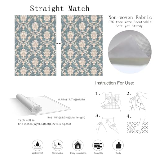 Papel tapiz grueso extraíble de damasco francés para pared 5
