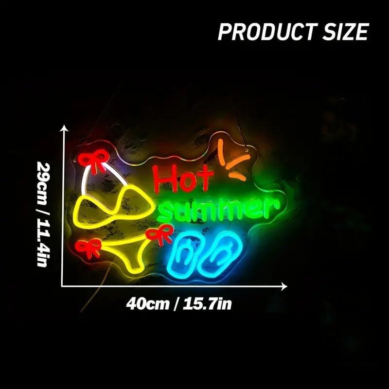 Hot Summer Neon Sign - USB Powered Multicolor LED Wall Light with Switch Control, Tropical Flip-Flops & Christmas Tree Design for Bedroom, Beach Party, Bar Decor