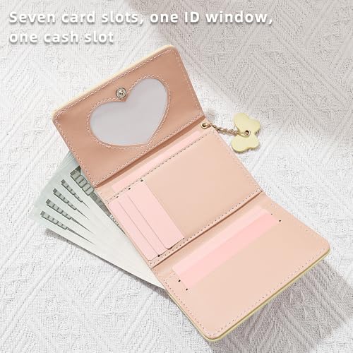 Small Wallets Woman, Cute Tri-fold Ladies Coquette Wallet for Women, Butterfly Design Business Credit Card Coin Holder Purse with ID Window for Cash Key Change (Yellow)4