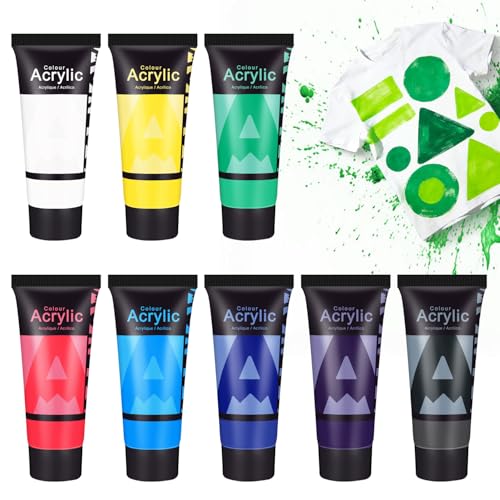 AUREUO Fabric Paint Set - 8 Colors x 0.71 Fl Oz / 21ml - Permanent Fabric Paint for Clothes, Non-Toxic Textile Paint for Canvas, Mother's Day Tote Bags, Shirts, Shoes, Jeans