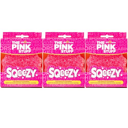 Stardrops The Pink Stuff SQeeZY Miracle Scrubber Sponge Scratch Free Solution for Ultimate Home Cleaning - Perfect for Kitchens Bathrooms and Outdoor Use 3-Pack
