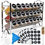 Deco haus Especieros para Cocina - 24 Botes Especias, Organizador Especias de Condimentos de Metal 3 Niveles - Especiero 24 Tarros de Especias, 48 Etiquetas - Diseño Independiente o para Montar