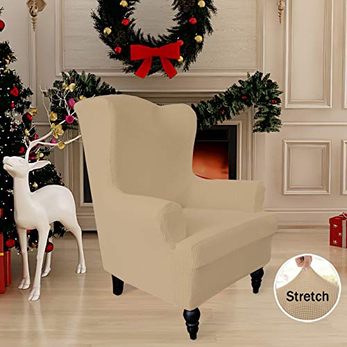 Image of Easy-Going Stretch Wingback Chair Sofa Slipcover Sand | 1-Piece Sofa Cover Furniture Protector Couch Soft with Bottom, Spandex Jacquard