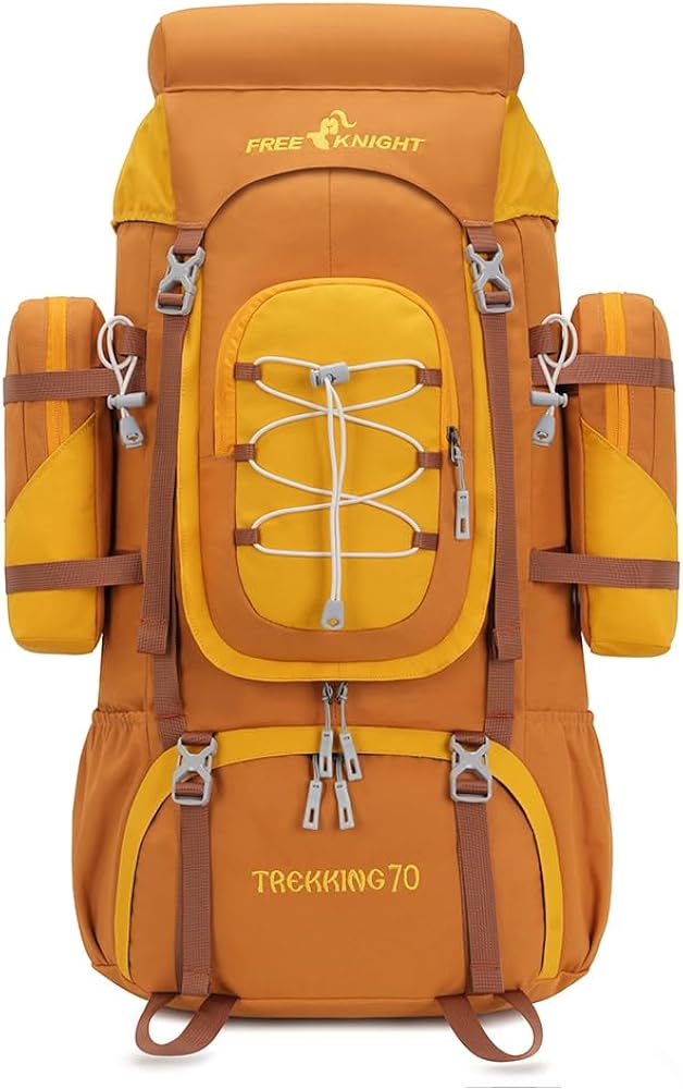 Bseash 70L (65+5) Waterproof Hiking Camping Backpack with Rain Cover, Outdoor Sport Travel Daypack for Climbing Touring (Yellow) : Sports & Outdoors