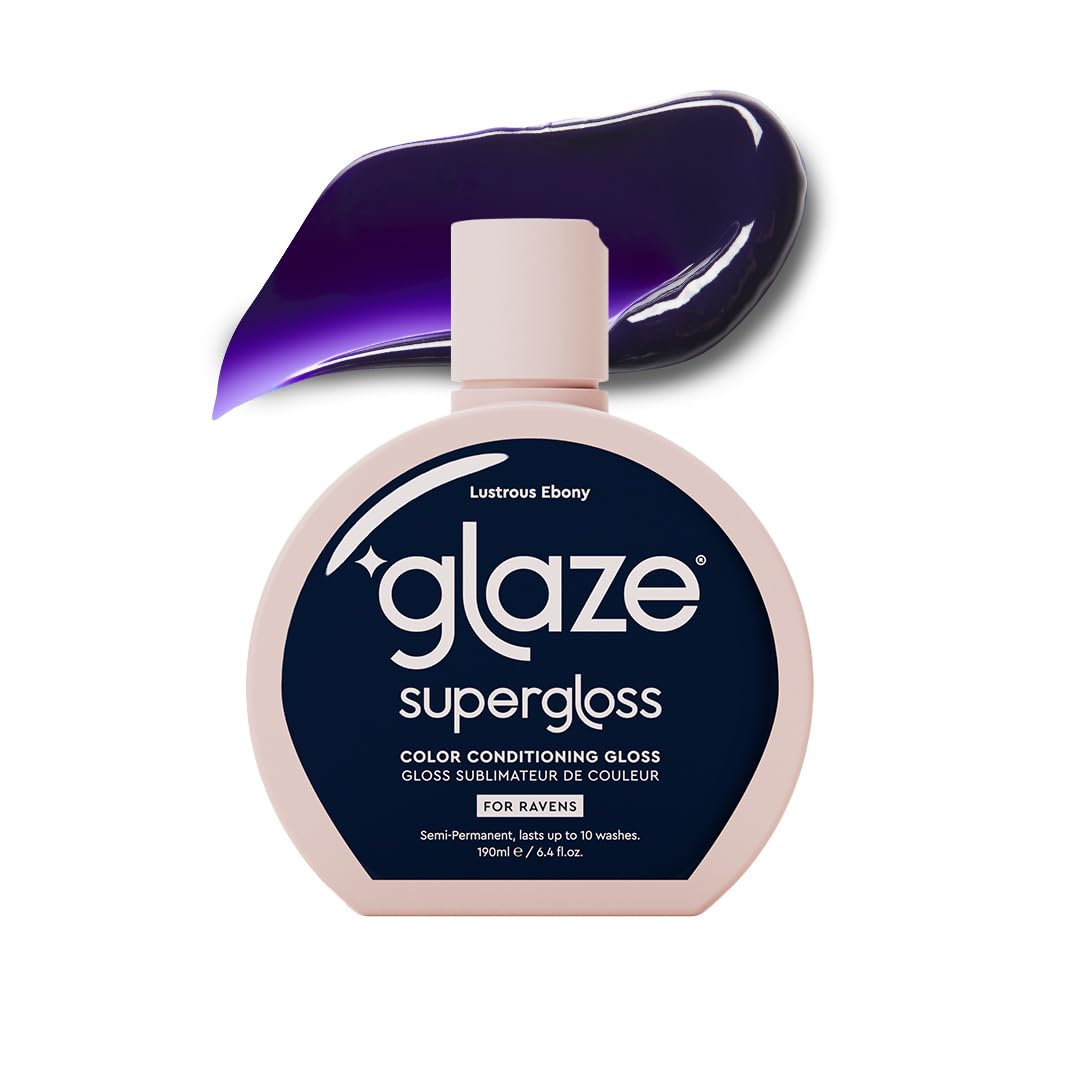 Glaze Supergloss Color Conditioning Gloss With Dispensing Pump – Hydrating Semi-Permanent Color Hair Gloss & Shine Boost – Vegan, Cruelty-Free – 6.4 fl oz - Lustrous Ebony - Blue Black