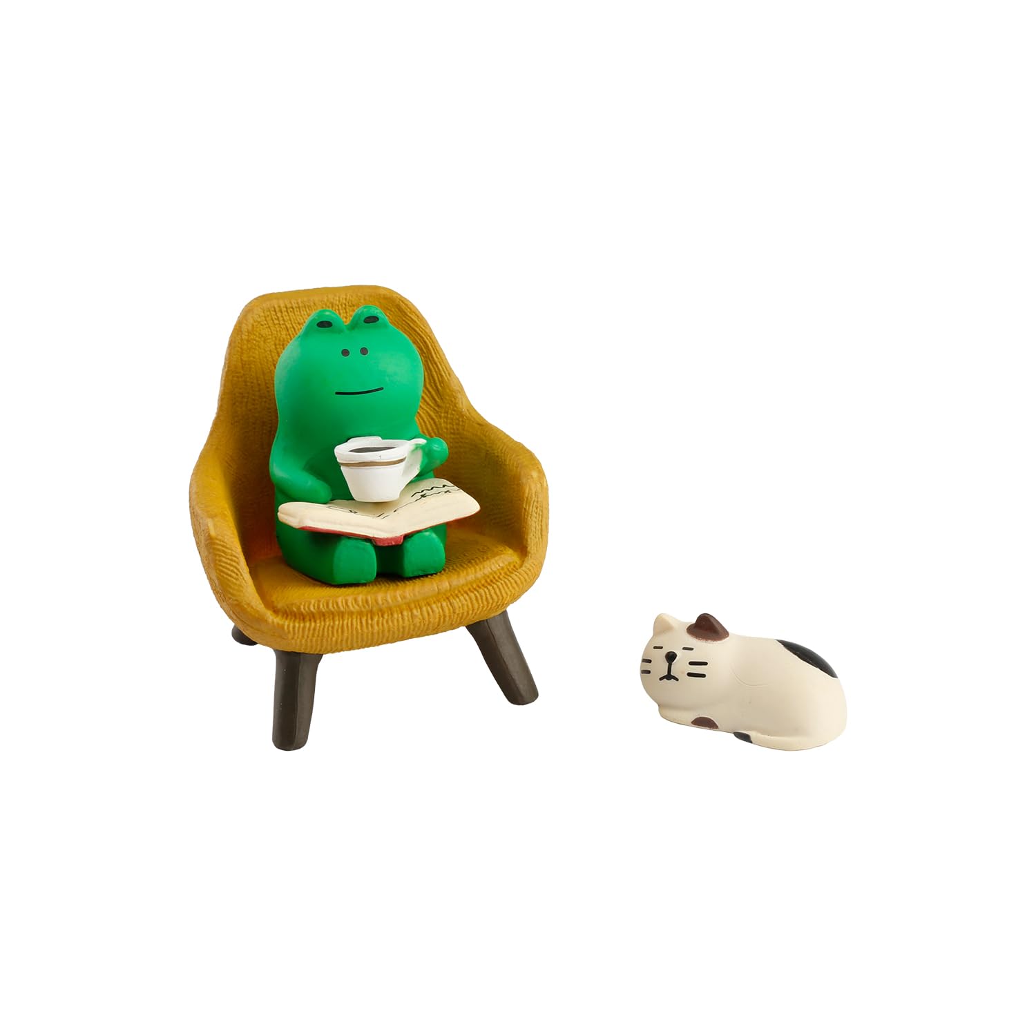 Tabanzhe Mini Cat Frog Figurines 3PCS, Funny Tiny Frog Cat Statues with Mini Sofa, Cute Miniature Frogs Cats Ornaments, Small Desk Decorations Accessories for Home Office Bookshelf Fairy Garden Decor