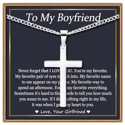 EPIRORA Cross Necklaces Gifts for Men, Silver Cuban Link Chain Necklace Gifts for Dad Son Grandson Uncle Nephew Boyfriend