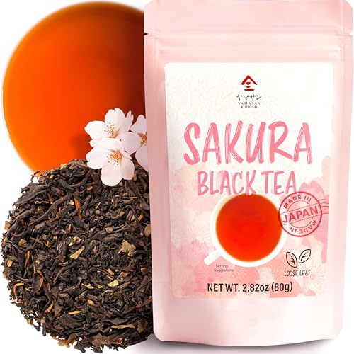 YAMASAN KYOTO UJI Japanischer Sakura-Schwarztee loser Blatt-Tee eine wohlschmeckende Mischung aus Schwarztee und Sakura-Blättern ohne Zusatzstoffe Tee auf Pflanzenbasis (80 g)
