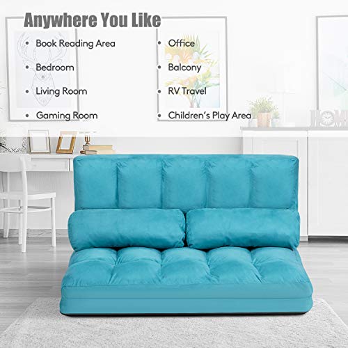 S Afstar Safstar Floor Folding Couch And Futon Sofa, 6-Position Fabric Sleeper Sofa Bed With 2 Pillows And Sponge Filling, Adjustable Lazy Sofa For Living Room And Bedroom (Blue) #TOP7
