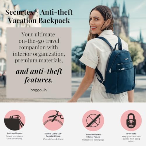 Image of Baggallini Securtex Anti-theft Vacation Backpack for Women - Lightweight Travel Backpack Locking Zipper & RFID Wallet