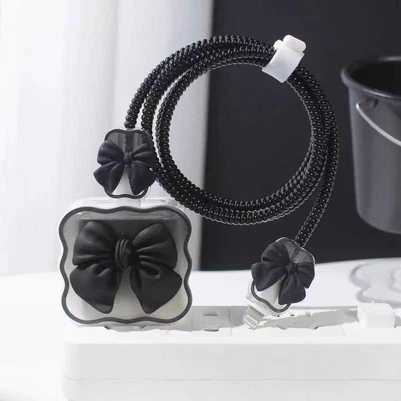Compatible with Apple iPhone 18W/20W USB-C Charger Protective Cover Cute Bow Line Cord Charger Protector Kawaii Cable Saver for iPhone 14 15 16 Pro Max Fast Power Adapter