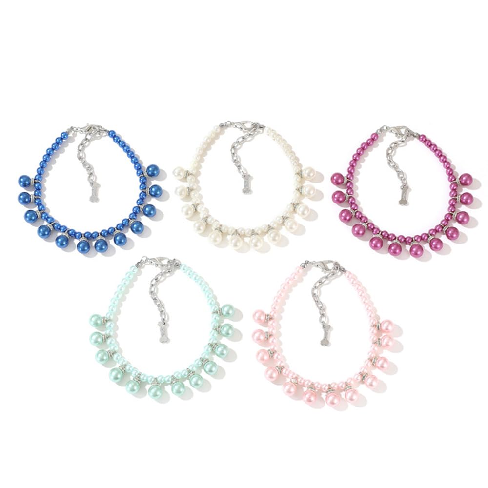 Dogs Kingdom Strass-Hundehalsband Mit Leine – Verstellbar, Mit Perlen Für Kleine Hunde & Katzen