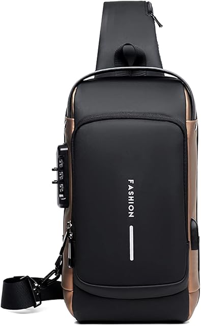 FANDARE Torba na klatkę piersiową Sling Bag biznesowa torba na ramię z przyłączem USB do ładowania, ochrona hasłem, torba crossbody, torba na ramię, wodoszczelna, na podróż, wędrówki, wiele