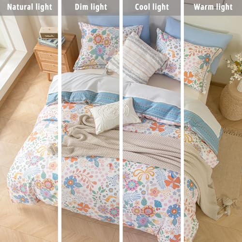 ALEISSEL Artistic Colorful Blue Floral Cotton Duvet Cover Queen Size 3PC by ALEISSEL - Used condition - Image 6