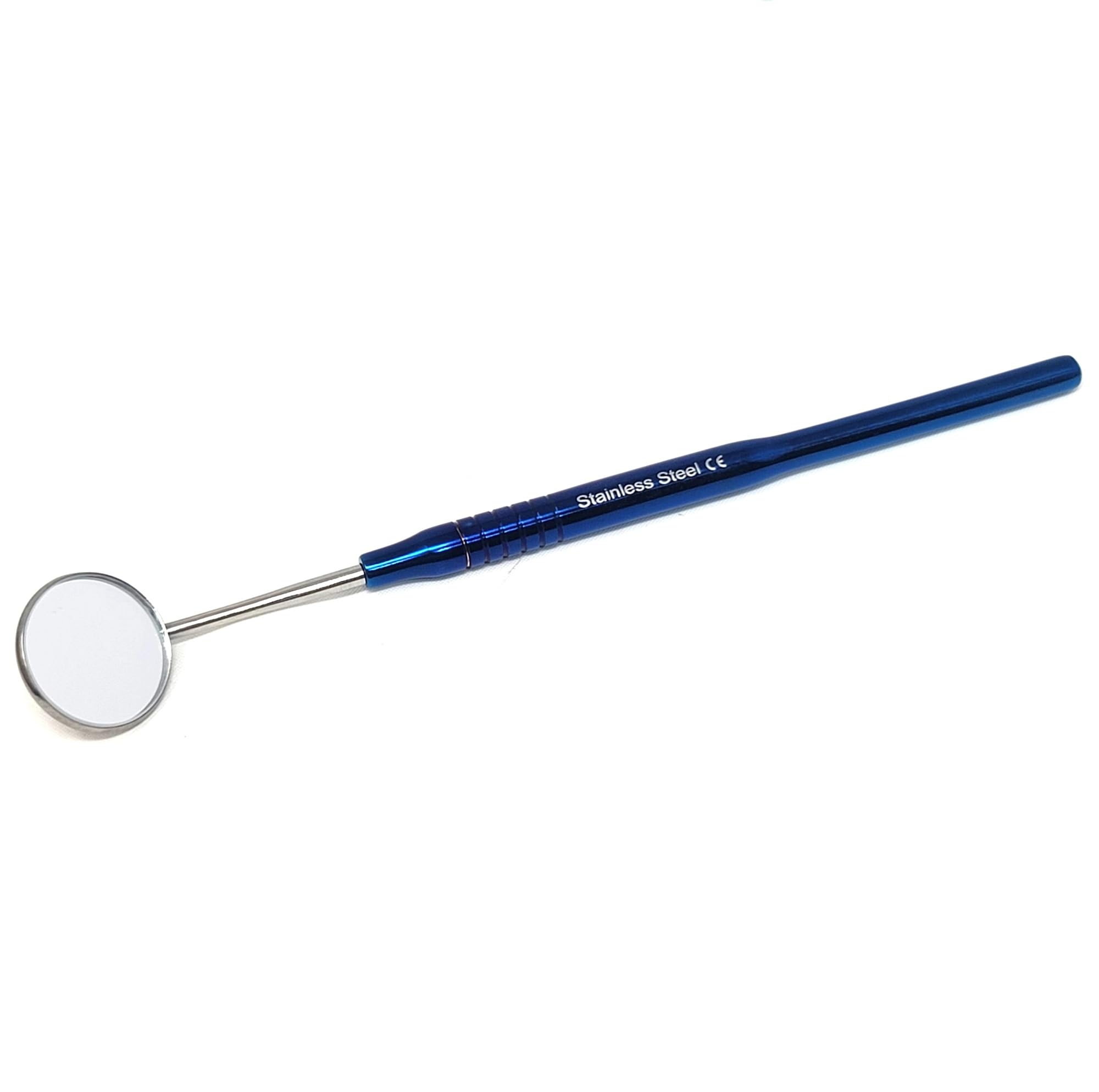 Blue Titanium Dental Mouth Mirror #5 – Hollow Round Handle, Slip Resistant Grip – Teeth Inspection Cleaning Examination Tool, Oral Hygiene Care & Beauty Eyelash Application Tool