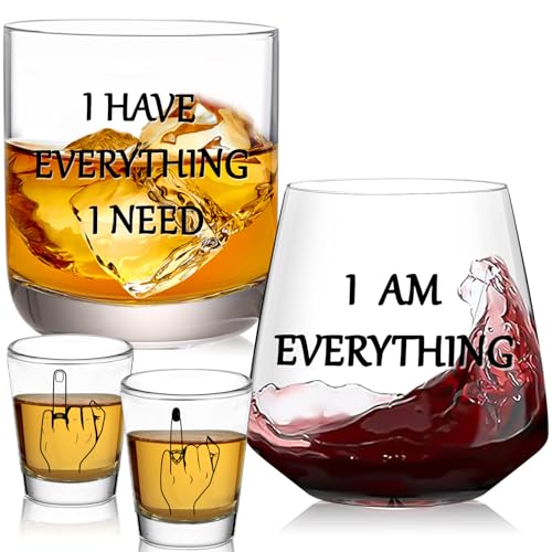 JOVGANK I Have Everything I Need I Am Everything Drinking Set of 2, Finger Shot Glasses Set of 2, Wedding Gifts for Couples, Bridal Shower Gifts, Anniversary, Engagement Couple Gift for Him Her